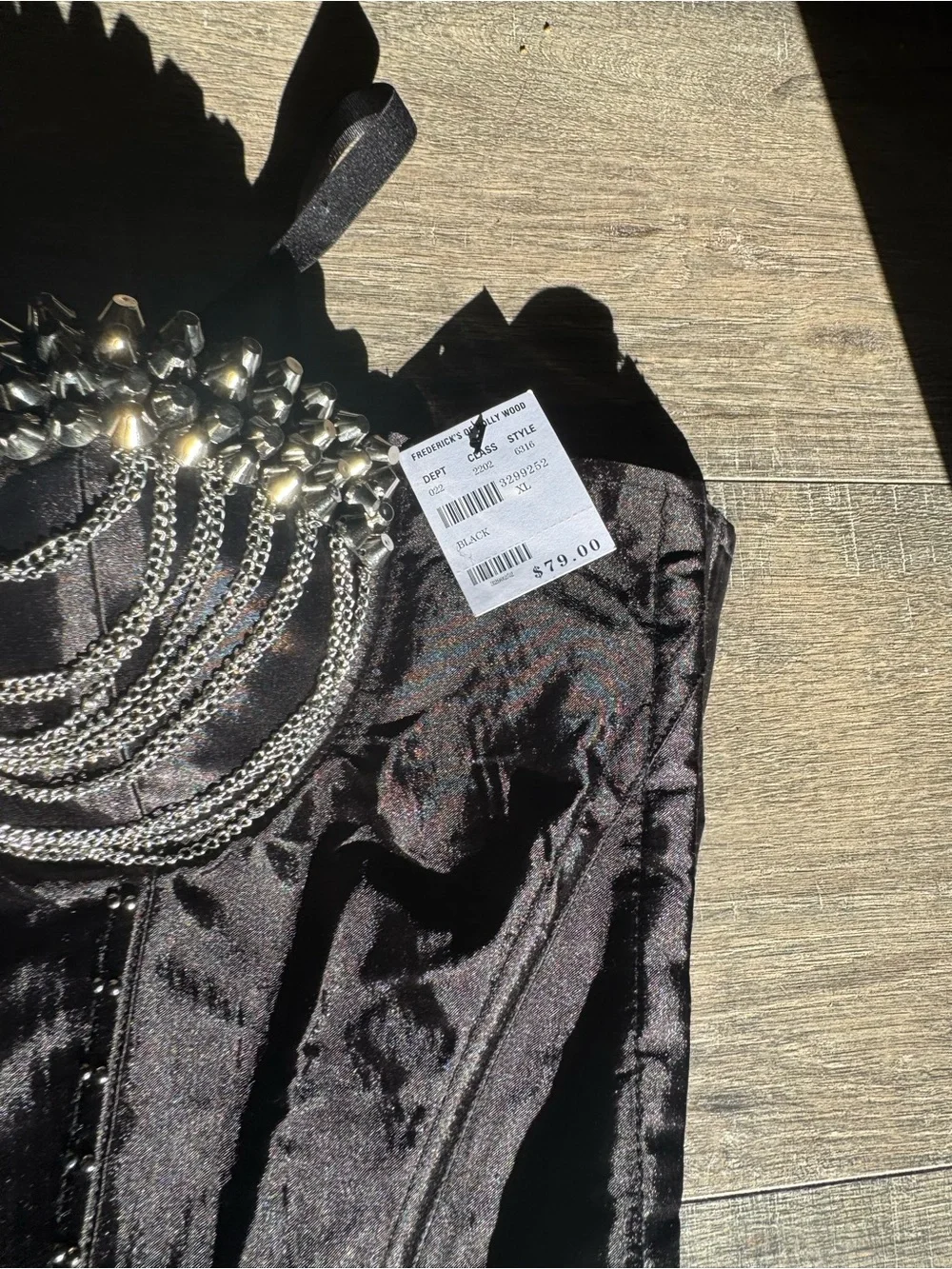 Fredericks of Hollywood Y2K Vintage Black Studded Chain Corset Top